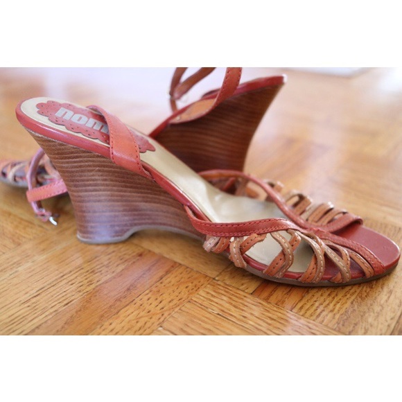 nomi Shoes - Nomi Orange & Tan Peep-Toe Wedges Size 7